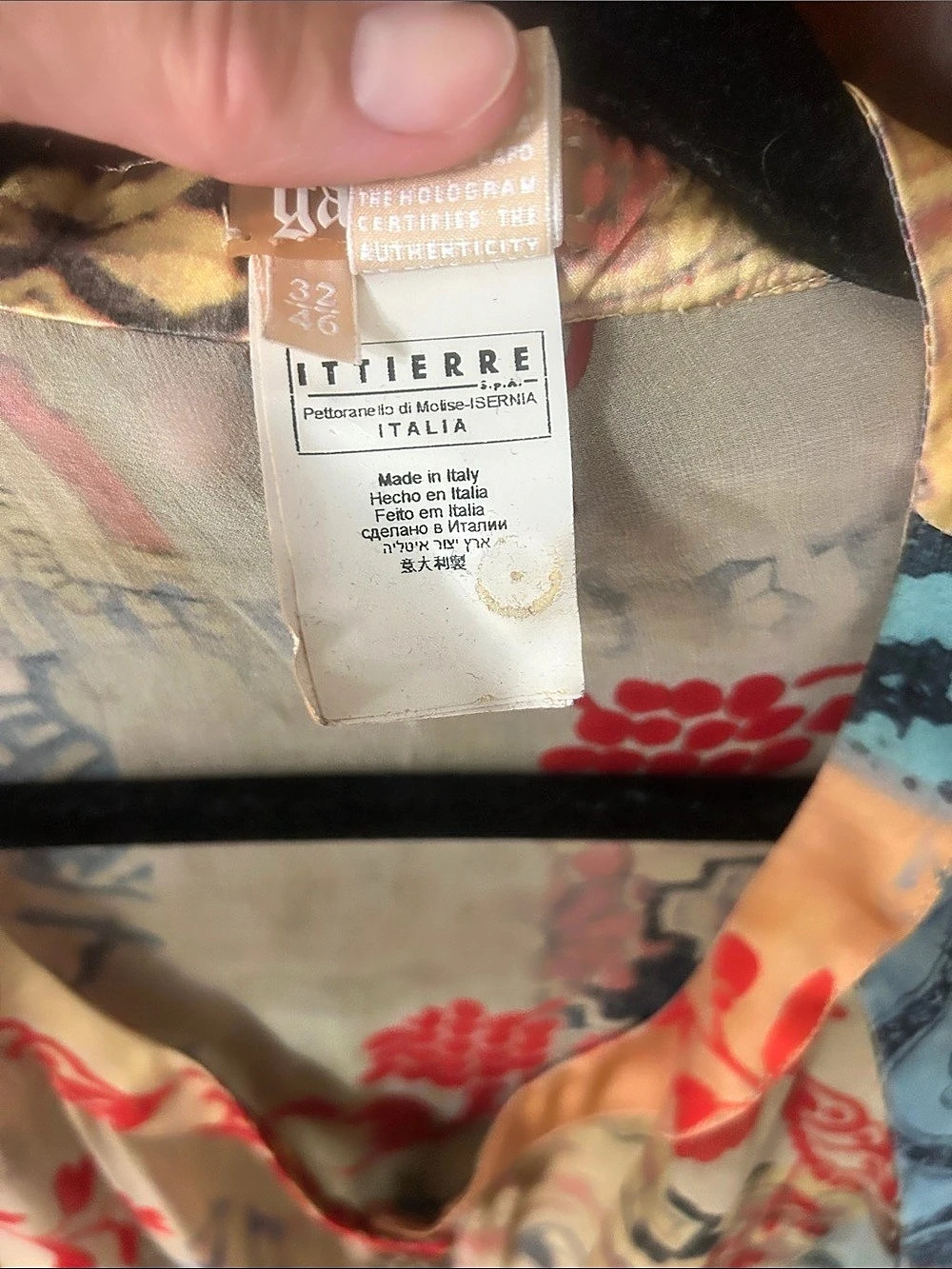 Galliano Printed Blouse in Beige & Blue Size 32 - Picture 4 of 4